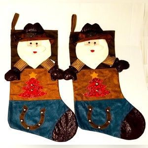 Rustic Western Cowboy Santa 3D Felt Crafty Christmas Stockings Adorable
